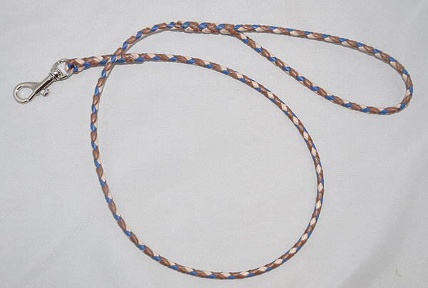  4 strands - lIght brown, cornflower blue and tan 